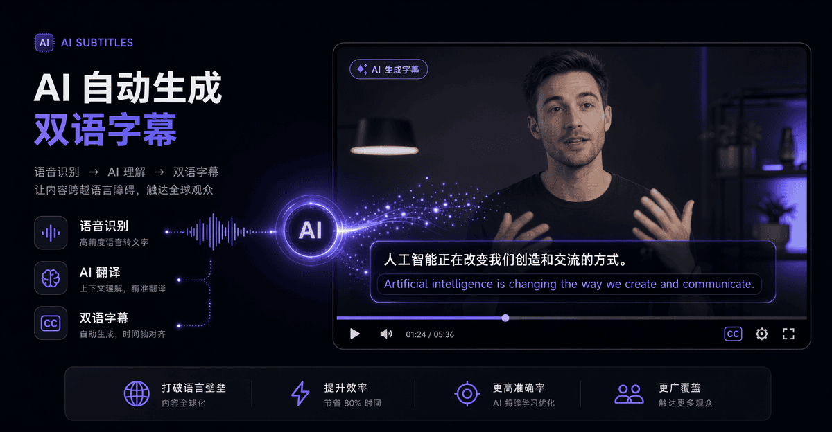 AI视频自动加字幕双语字幕教程