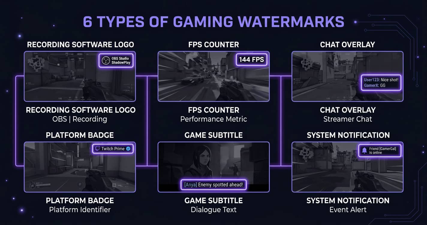 游戏录屏中常见的水印类型示意图